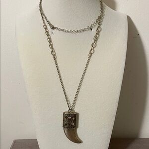 Artisan Silver Double Chain Necklace with Tribal Pendant